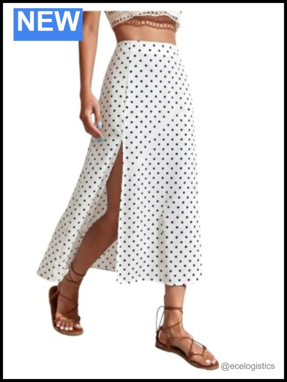 Boho Polka Dot High Slit Midi Skirt High Waist Long Skirt Summer